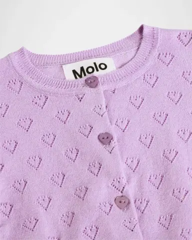 MOLO Girl's Gertrude Heart Pointelle Cotton Cardigan, Size 6M-2 | Thumbnail 3