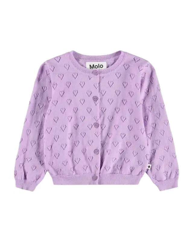 Girl 's Gertrude Heart Pointelle Cotton Cardigan, Size 6M-2