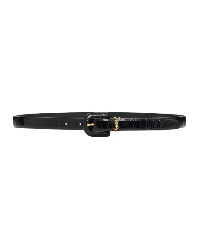 Cassandre Croco-Embossed Leather Thin Belt