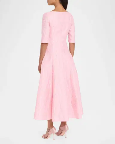 Talbot Runhof 3/4-Sleeve Textured Jacquard Tea-Length Dress | Thumbnail 3 Talbot Runhof 3/4-Sleeve Textured Jacquard Tea-Length Dress | Thumbnail 3