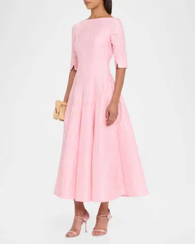 Talbot Runhof 3/4-Sleeve Textured Jacquard Tea-Length Dress | Thumbnail 4 Talbot Runhof 3/4-Sleeve Textured Jacquard Tea-Length Dress | Thumbnail 4