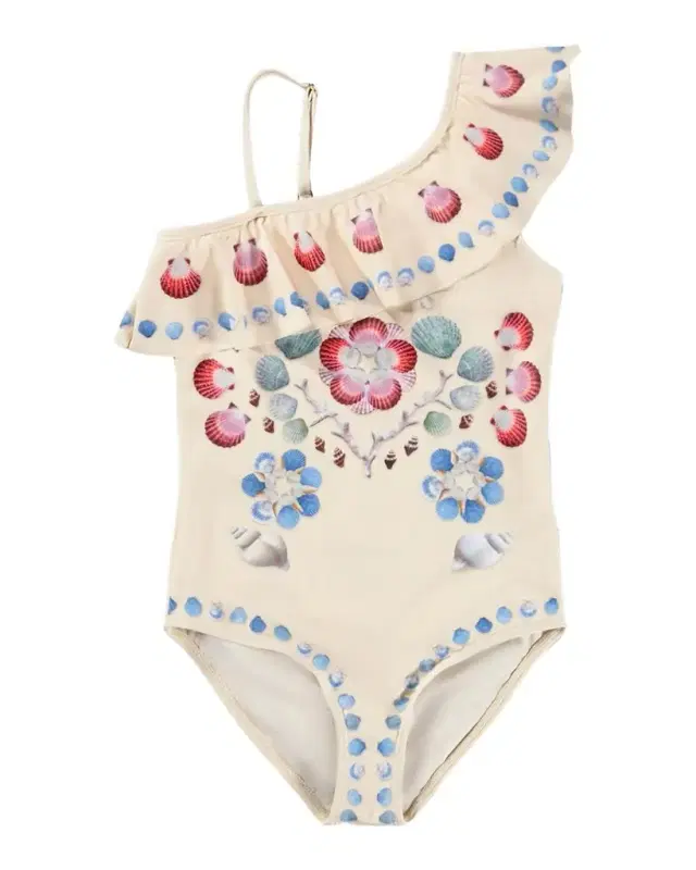 Molo Girl 's Net Asymmetric Ruffled One-Piece Swimsuit