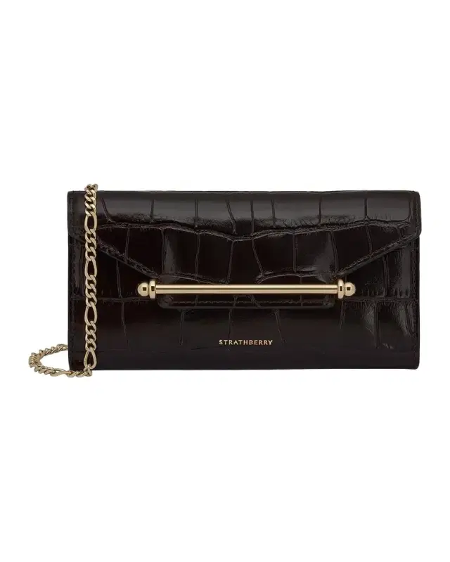 STRATHBERRY Multrees Croc-Embossed Leather Wallet on Chain