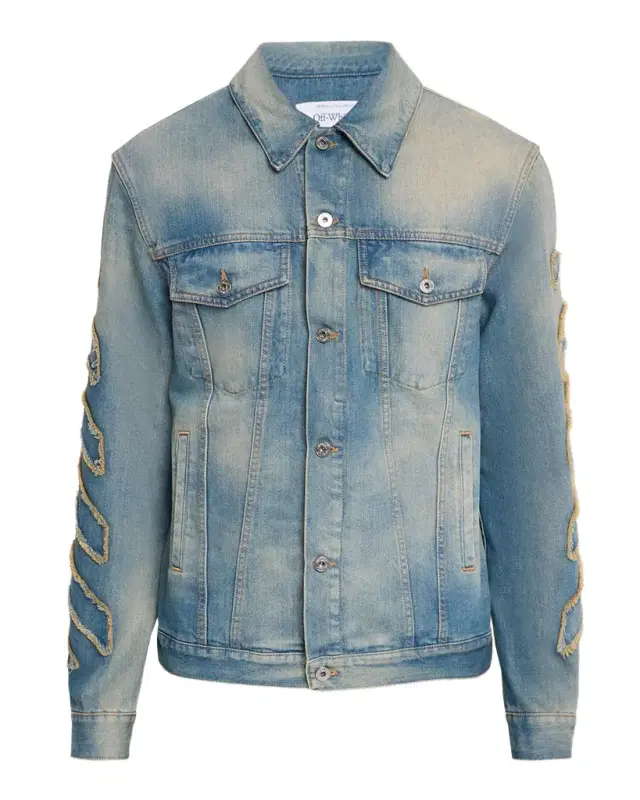 Men 's Diagonal Raw Patch Denim Jacket Men 's Diagonal Raw Patch Denim Jacket