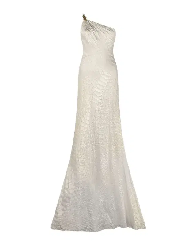 Serpentine-Print Silk One-Shoulder Maxi Dress