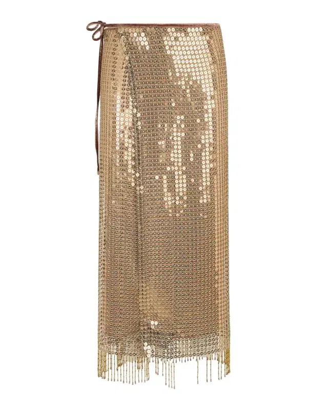 Sequined Fishnet Midi Wrap Skirt