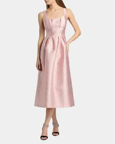 Kay Unger New York June Sleeveless Pleated Jacquard Midi Dress | Thumbnail 2 Kay Unger New York June Sleeveless Pleated Jacquard Midi Dress | Thumbnail 2