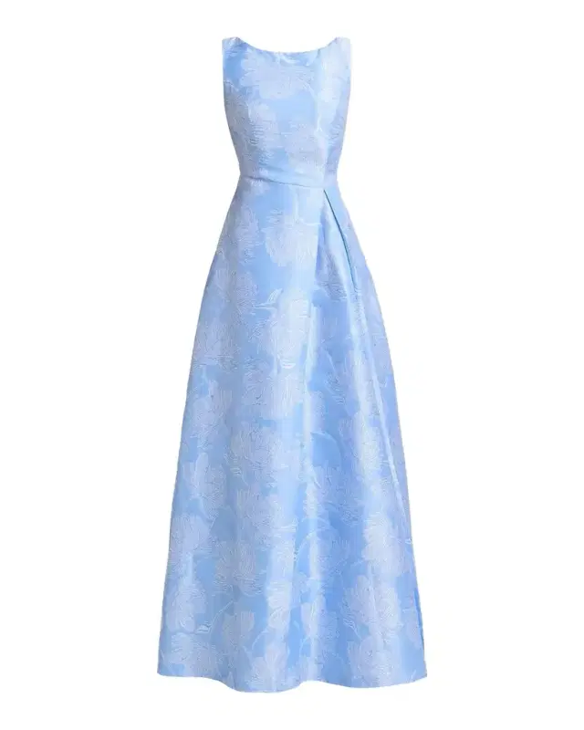 Kay Unger New York Caitlin Pleated Floral Jacquard Gown