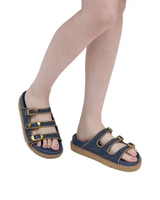 The Denim Suede Kiki Slides