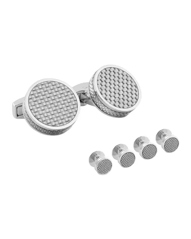 Men 's Palladium-Plated Disc Cufflinks and Stud Set