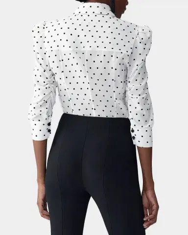 Carolina Herrera Polkadot 3/4-Sleeve Button-Front Shirt | Thumbnail 2