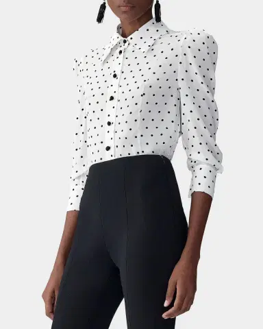 Carolina Herrera Polkadot 3/4-Sleeve Button-Front Shirt | Thumbnail 3