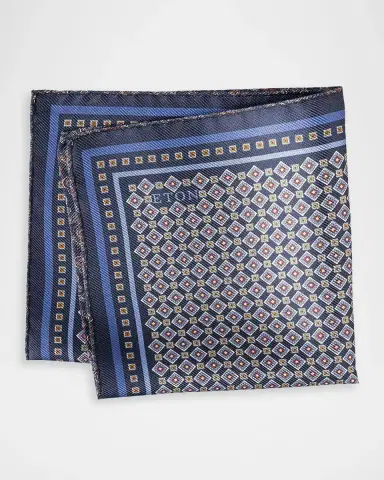 Eton Men's Medallion Double-Print Silk Pocket Square | Thumbnail 2