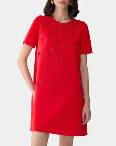 Carolina Herrera Carnation Embroidered Short-Sleeve Mini Dress | Thumbnail 3 Carolina Herrera Carnation Embroidered Short-Sleeve Mini Dress | Thumbnail 3