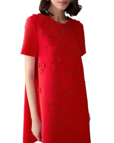 Carolina Herrera Carnation Embroidered Short-Sleeve Mini Dress | Thumbnail 1 Carolina Herrera Carnation Embroidered Short-Sleeve Mini Dress | Thumbnail 1