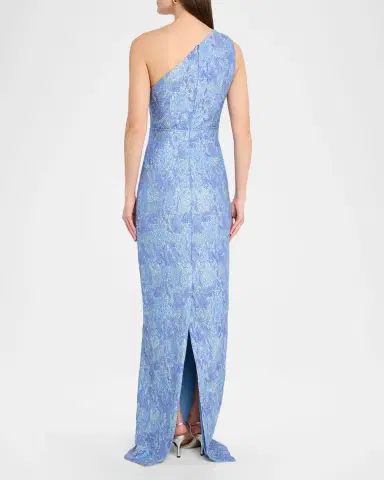 Rickie Freeman for Teri Jon One-Shoulder Metallic Jacquard Column Gown | Thumbnail 3
