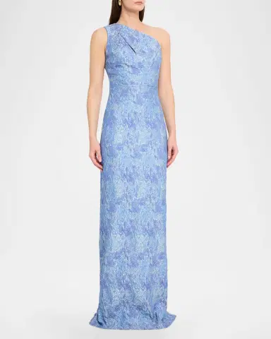 Rickie Freeman for Teri Jon One-Shoulder Metallic Jacquard Column Gown | Thumbnail 4