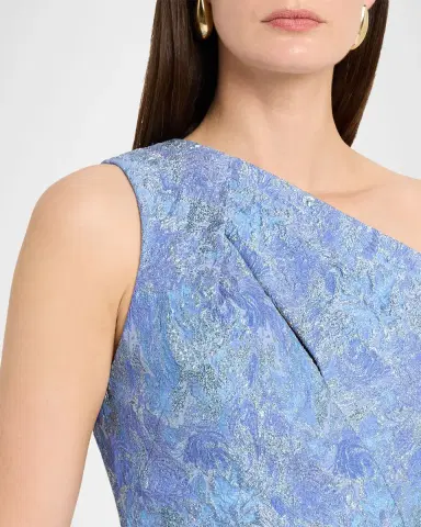 Rickie Freeman for Teri Jon One-Shoulder Metallic Jacquard Column Gown | Thumbnail 5