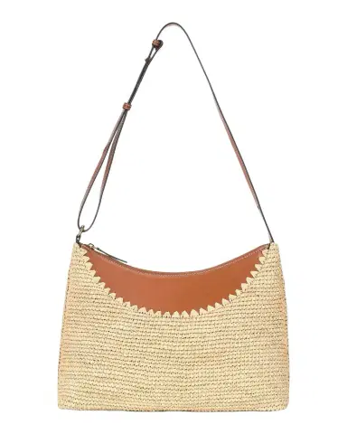 Staud Rowey Raffia & Leather Shoulder Bag | Thumbnail 1