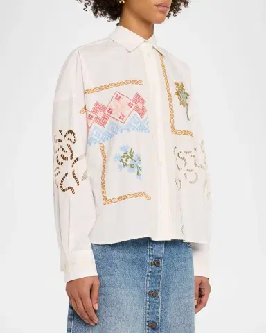 Weekend Max Mara Fonte Embroidered Cotton Poplin Shirt | Thumbnail 4