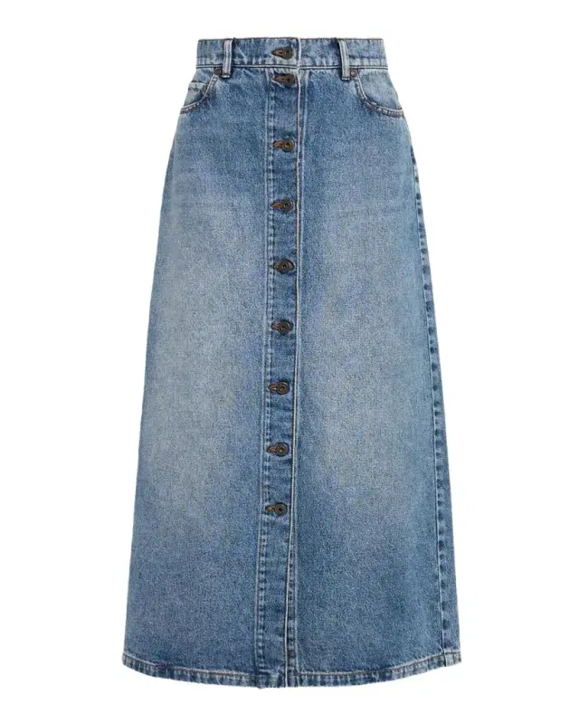 Asti A-Line Cotton Denim Midi Skirt
