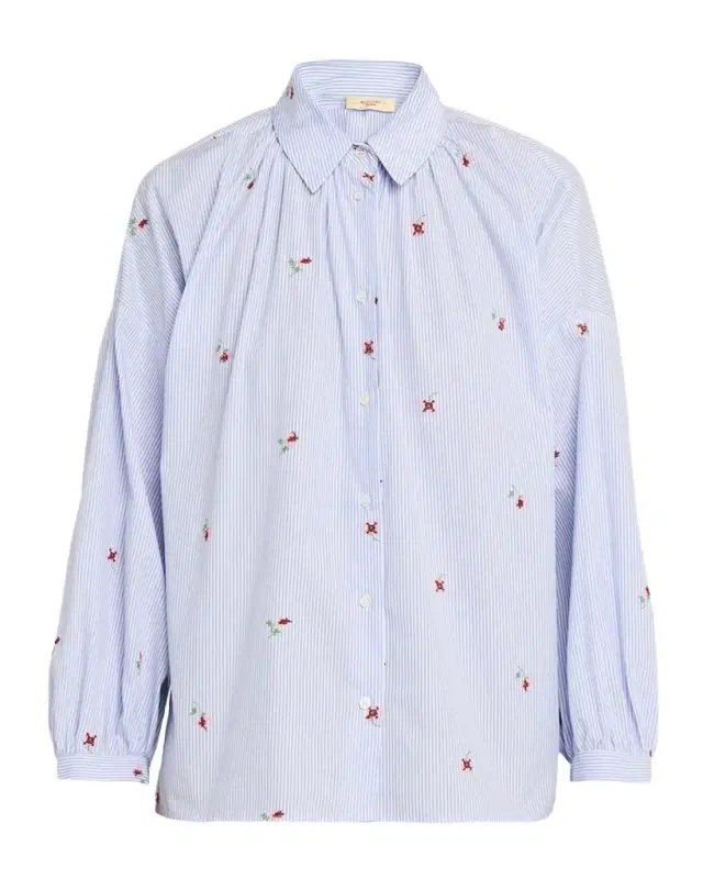 Striped Floral-Embroidered Cotton Shirt