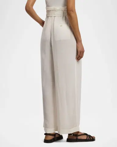 Ralph Lauren Collection Pleated Linen Wide-Leg Paperbag-Waist Ankle Pants With Belt | Thumbnail 2