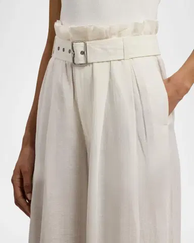 Ralph Lauren Collection Pleated Linen Wide-Leg Paperbag-Waist Ankle Pants With Belt | Thumbnail 4