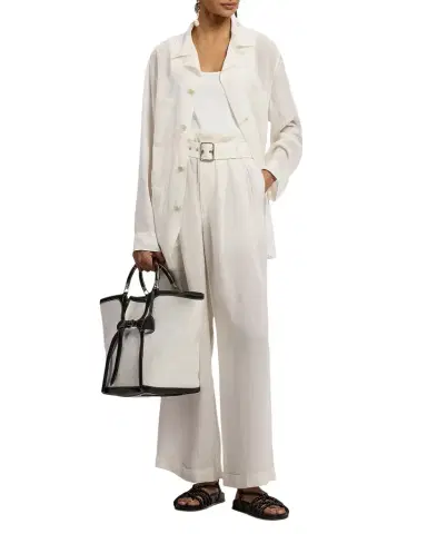 Ralph Lauren Collection Pleated Linen Wide-Leg Paperbag-Waist Ankle Pants With Belt | Thumbnail 1