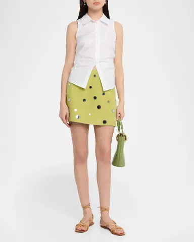 Tanya Taylor Ari Mirror-Embellished Linen-Blend Mini Skirt | Thumbnail 2 Tanya Taylor Ari Mirror-Embellished Linen-Blend Mini Skirt | Thumbnail 2
