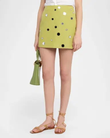 Tanya Taylor Ari Mirror-Embellished Linen-Blend Mini Skirt | Thumbnail 4 Tanya Taylor Ari Mirror-Embellished Linen-Blend Mini Skirt | Thumbnail 4