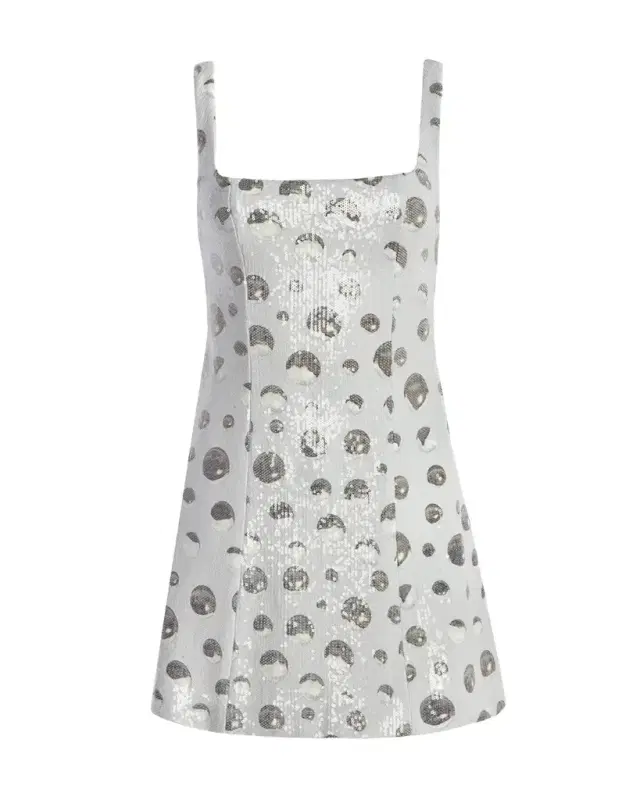Sequin Polka Dot Square-Neck Mini Dress