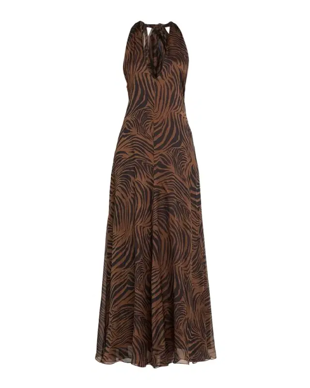 Alice Zebra-Print Silk Halter Maxi Dress