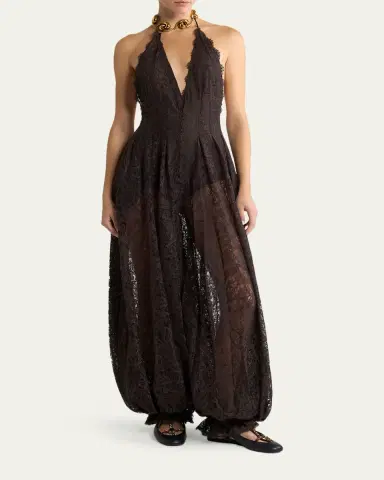 Etro Plunging Halter Lace Balloon-Leg Jumpsuit | Thumbnail 2 Etro Plunging Halter Lace Balloon-Leg Jumpsuit | Thumbnail 2