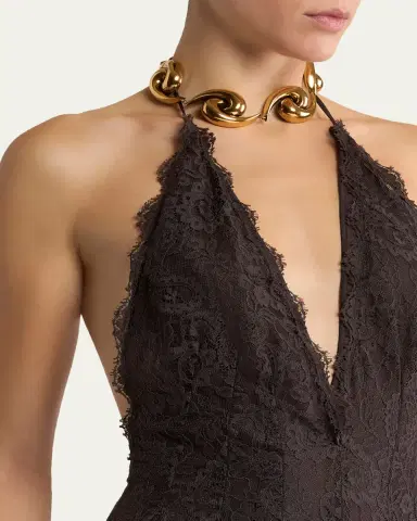 Etro Plunging Halter Lace Balloon-Leg Jumpsuit | Thumbnail 4 Etro Plunging Halter Lace Balloon-Leg Jumpsuit | Thumbnail 4