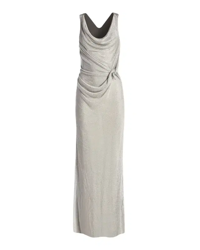 Kate Barton Draped Metallic Knit Column Gown