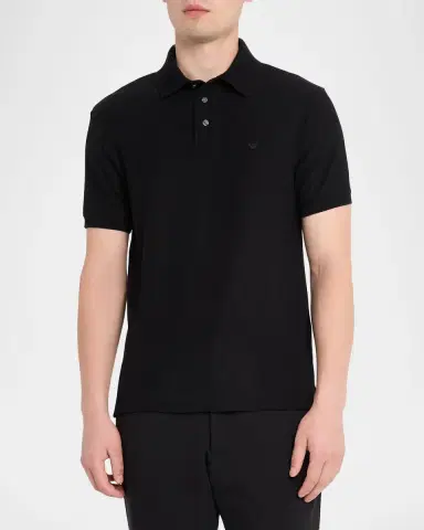Emporio Armani Men's Cotton Jersey Ribbed-Trim Polo Shirt | Thumbnail 4 Emporio Armani Men's Cotton Jersey Ribbed-Trim Polo Shirt | Thumbnail 4