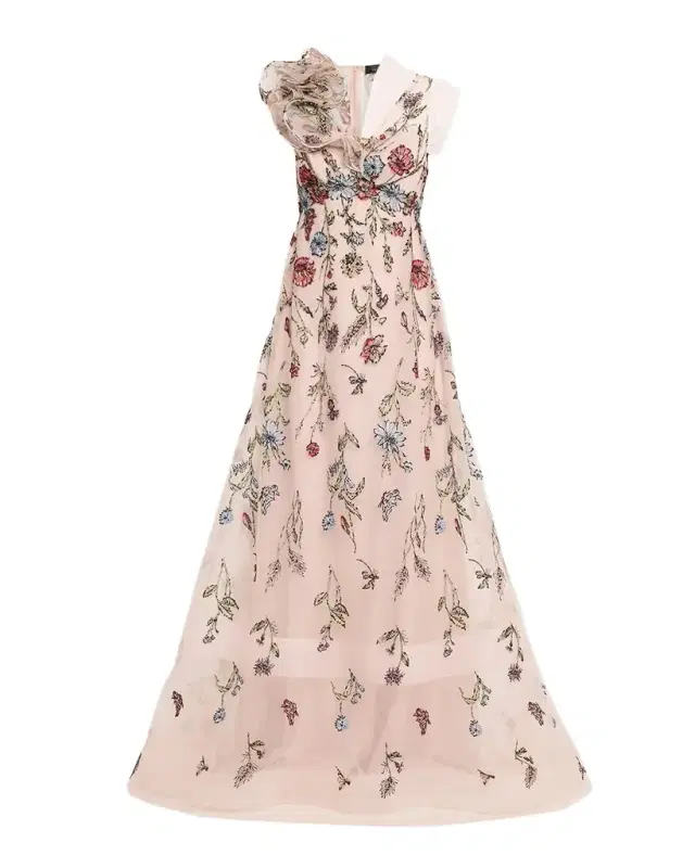 Rickie Freeman for Teri Jon Floral-Embroidered Tulle Gown