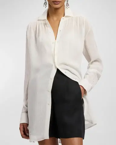 Ralph Lauren Collection Cotton Voile Oversized Button-Down Shirt | Thumbnail 3