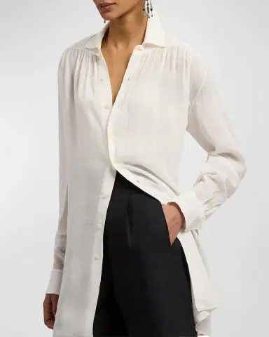 Ralph Lauren Collection Cotton Voile Oversized Button-Down Shirt | Thumbnail 4