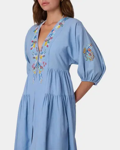 Shoshanna Evora Embroidered Midi Dress | Thumbnail 4 Shoshanna Evora Embroidered Midi Dress | Thumbnail 4