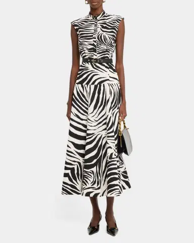 Max Mara Studio West Zebra-Print Cotton Poplin Midi Dress | Thumbnail 2 Max Mara Studio West Zebra-Print Cotton Poplin Midi Dress | Thumbnail 2