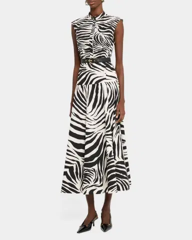 Max Mara Studio West Zebra-Print Cotton Poplin Midi Dress | Thumbnail 4 Max Mara Studio West Zebra-Print Cotton Poplin Midi Dress | Thumbnail 4