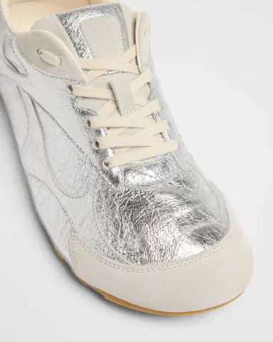 Bottega Veneta Men's Orbit Flash Laminated Leather Low-Top Sneakers | Thumbnail 4