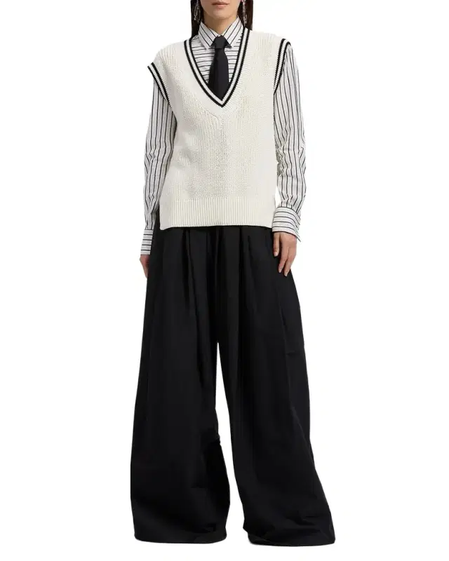Deep V-Neck Cotton-Silk Knit Vest
