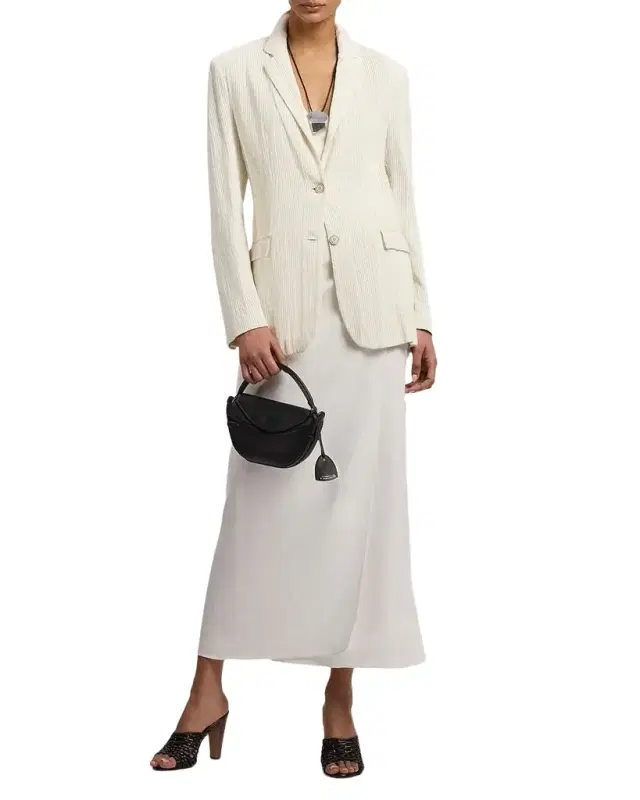 Woven Leather Single-Breasted Blazer