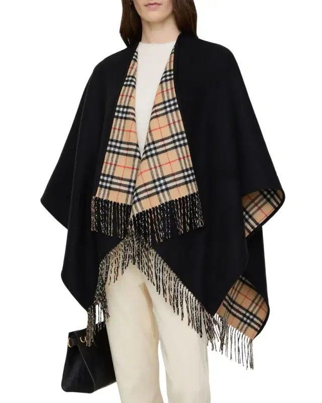 Reversible Check Wool Cape