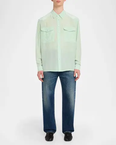 Saint Laurent Men's Viscose and Silk Double-Pocket Button-Down Shirt | Thumbnail 2
