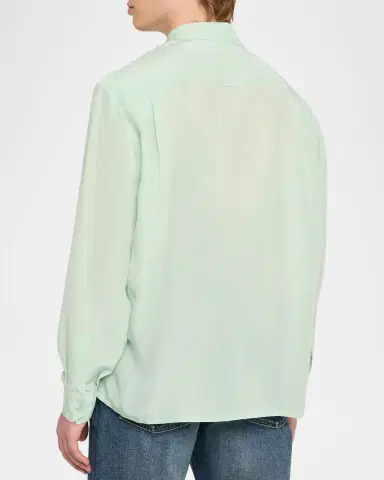 Saint Laurent Men's Viscose and Silk Double-Pocket Button-Down Shirt | Thumbnail 3