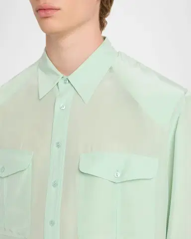 Saint Laurent Men's Viscose and Silk Double-Pocket Button-Down Shirt | Thumbnail 5
